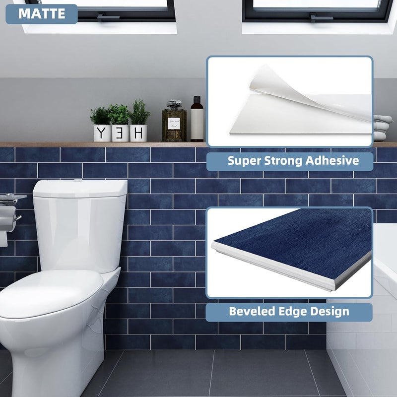 Tilingview 30 PCS Peel and Stick Backsplash Tile for Kitchen/Bathroom/Living Room, 3"x 9" Self-Adhesive Subway Tile for Backsplash, Imitation Glazed Tiles/Handmade Tiles (Matte Navy Blue) - Image 5